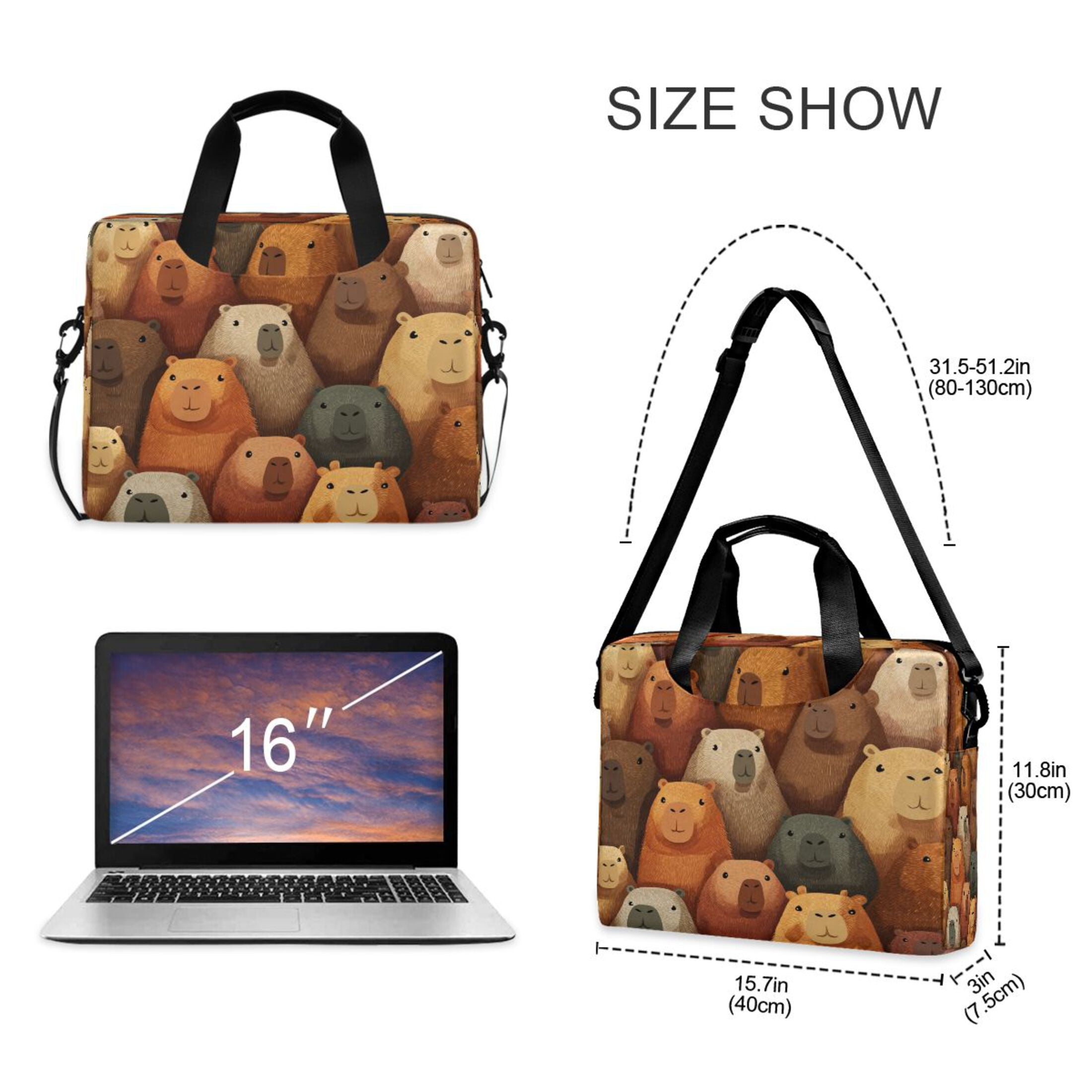 Laptop Bag Laptop Briefcase 15.7 x 3 x 11.8 Inches Laptop Bag Briefcases Laptop Storage Travel Laptop Bag Work Laptop Bag Capibara Seamless