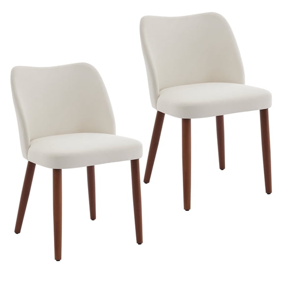 Linen Dining Chairs Set of 2 Upholstered Fabric Dining Chair with Wood Legs, Wing Backrest, Wooden Kitchen Chairs with Thick Cushions, Leveling Feet