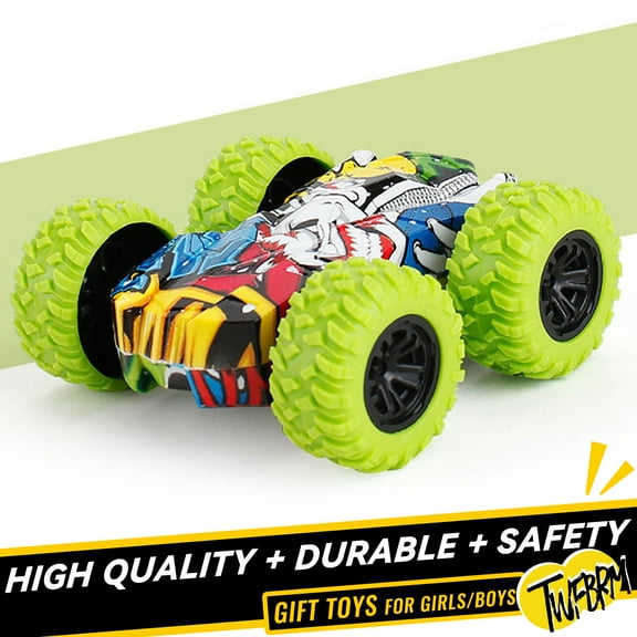 Twfbrm Double Sided Pull Back Cars for Boys Age 4-7 Year Old - Friction Powered Push and Go Toy Push Car,Big Tire Four-Wheel Drive Graffiti Toy Car Christmas Birthday Gifts for Boys and Girls