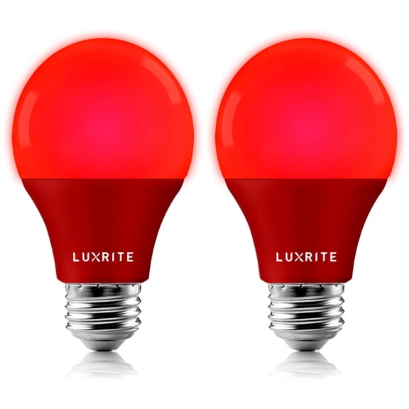 Luxrite A19 LED Red Light Bulbs, 60W Equivalent, UL Listed, E26 Base, Indoor Outdoor, Event, Home Lighting 2 Pack