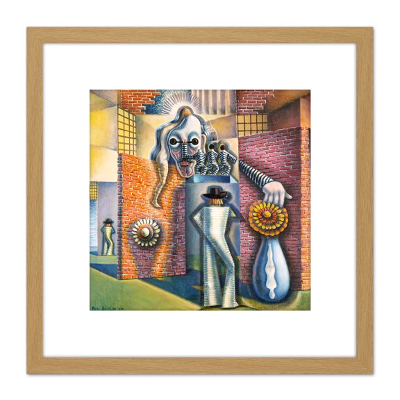 Berlin Untitled Surreal Abstraction Painting 8X8 Inch Square Wooden Framed Wall Art Print Picture with Mount