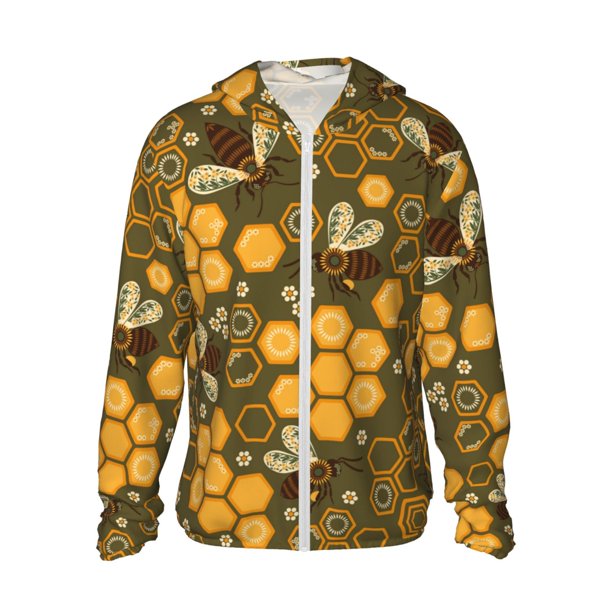 Fotbe Bees and Honeycombs Chaqueta con Protección Solar UPF 50+ para Hombre y Mujer, Camisa con Capucha y Bolsillos-3X-Large