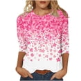thumbnail image 2 of St. Patrick's Day T-Shirt for Women Four Leaf Clover Tree Graphic Crewneck Three Quarter Sleeve Loose Fit Festive Holiday Tee, 2 of 5