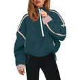 thumbnail image 2 of Womens Half Zip Sherpa Fleece Pullover Soft Oversized Sweatshirt with Pockets Warm Fuzzy Sweater Dark Green M, 2 of 5