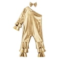 thumbnail image 3 of TTAO Toddler Girls Holographic Full Body Suit Disco Outfit Metallic Hippie Jumpsuit Sparkly Flare Pants Romper Gold 3-4, 3 of 7