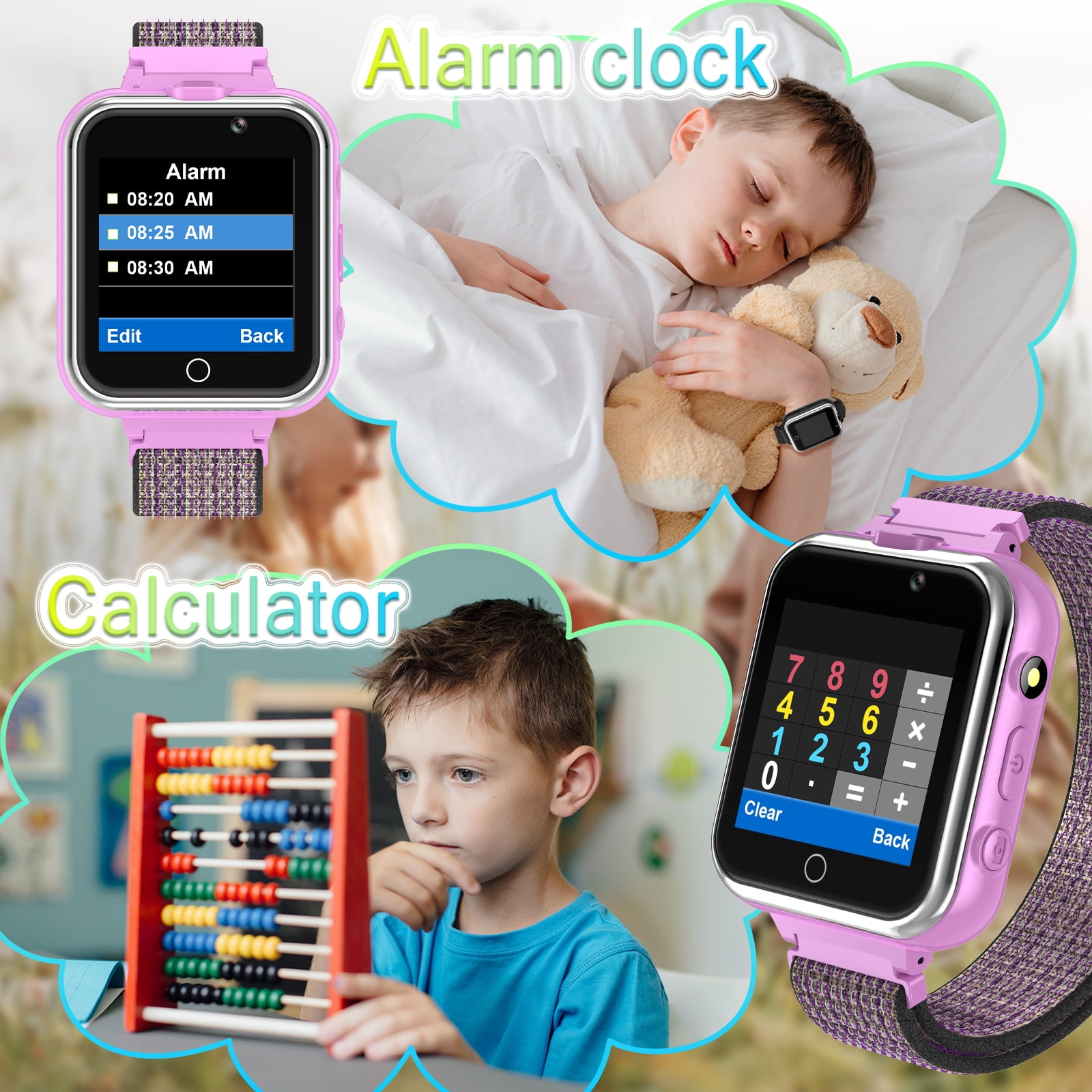 PTHTECHUS Smart Watch Cellular 1.54 In Plastic Case with Purple Silicone Band