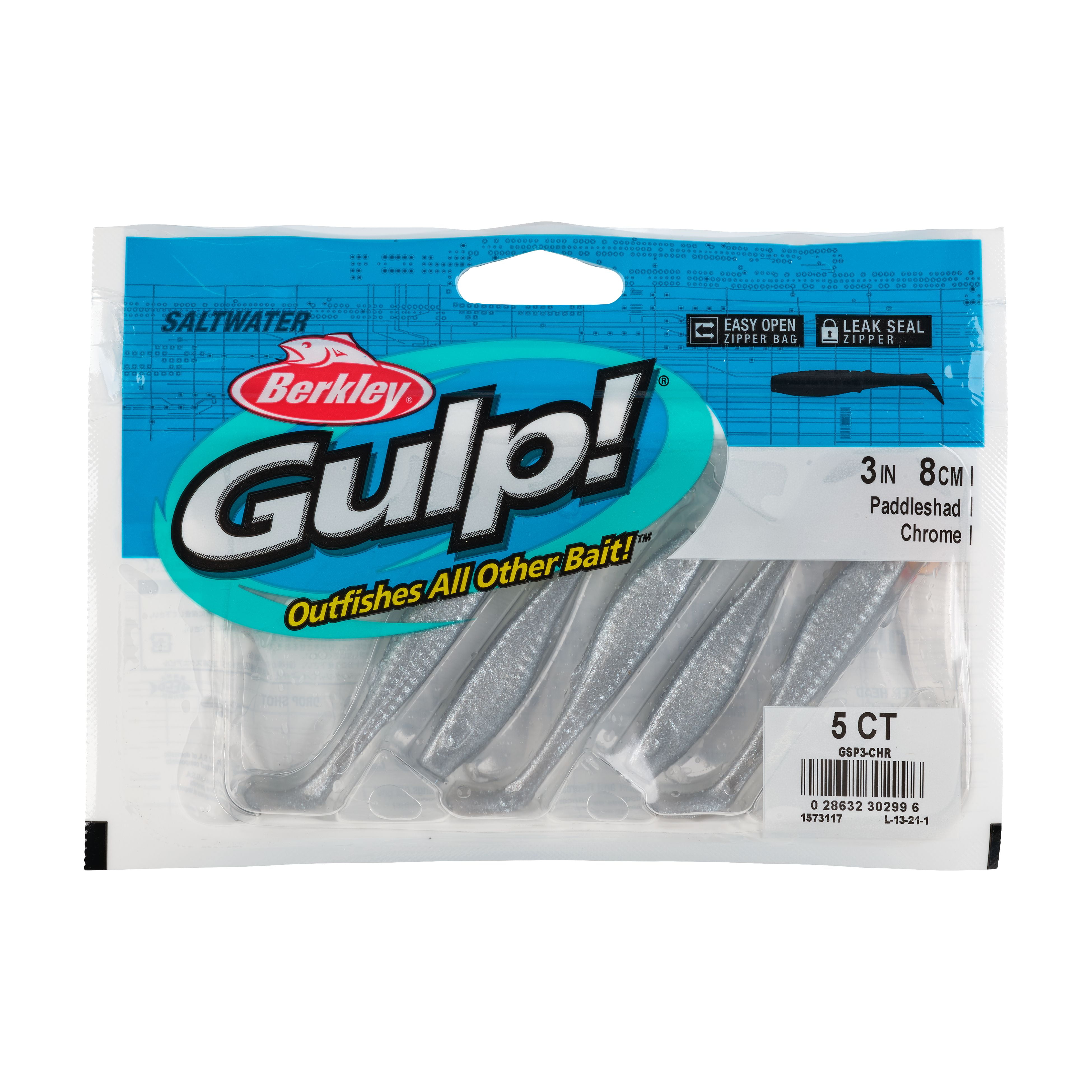 Berkley Gulp! Saltwater Paddleshad Scented Swimbait, Chrome, 3 Inch