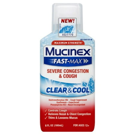 Mucinex ® rapide Max® clair &amp; Cool ™ Maximum Strength sévère Congestion et toux / Nuit temps froid et la grippe 2-6 fl. onces. Bouteilles