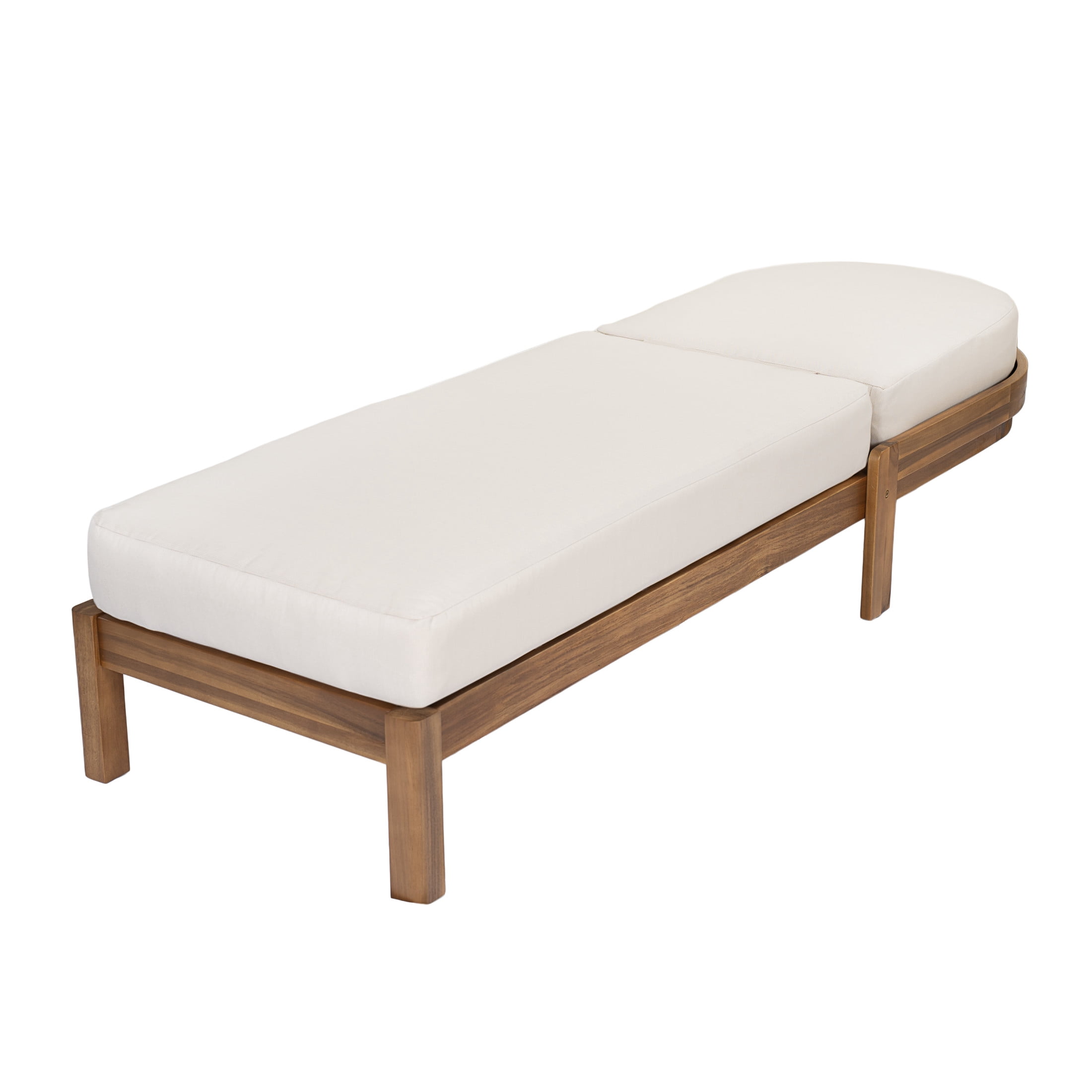 Christopher Knight Home Patio Acacia Wood Chaise Lounge with Cushion, Adjustable Backrest, Teak+Beige