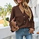 thumbnail image 4 of Gibobby Suéter Para Invierno Mujer Damas de manga larga Sweater Casual Solid Color abotonado Top Ruffle Pullover(Marrón,G), 4 of 5