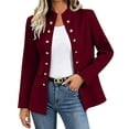 thumbnail image 2 of WIZUTIZ Women's Double Breasted Blazer Coat Stand Collar Long Sleeve Solid Color Winter, 2 of 8