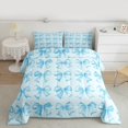 thumbnail image 3 of Manfei Girly Blue Ribbon Queen Comforter Set for Kids, Kawaii Cartoon Bow-tie Bedding Sets, Princess Bowknot Style Reversible Bedding Comforter Set, Breathable Home Decor, 3 Pieces, 3 of 9
