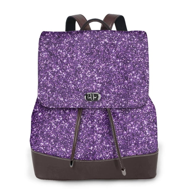 Fotbe Purple Glitter Mochila Bolso con Estampado para Mujer, Mochila Antirrobo de Nylon Impermeable, Bolsa Ligera de Hombro