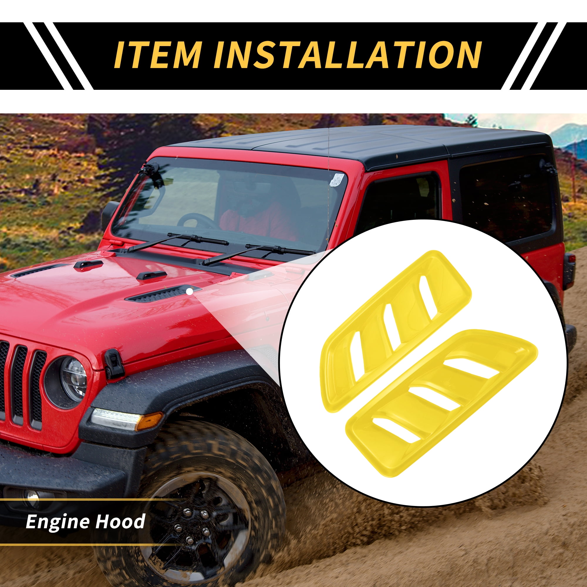 Unique Bargains 1 Pair Car Front Hood Air Outlet Vent Cover Trim for Jeep Wrangler JL JLU Gladiator 2018-2024 Hood Engine Bonnet Air Vent Outlet Cover Bezels ABS Yellow