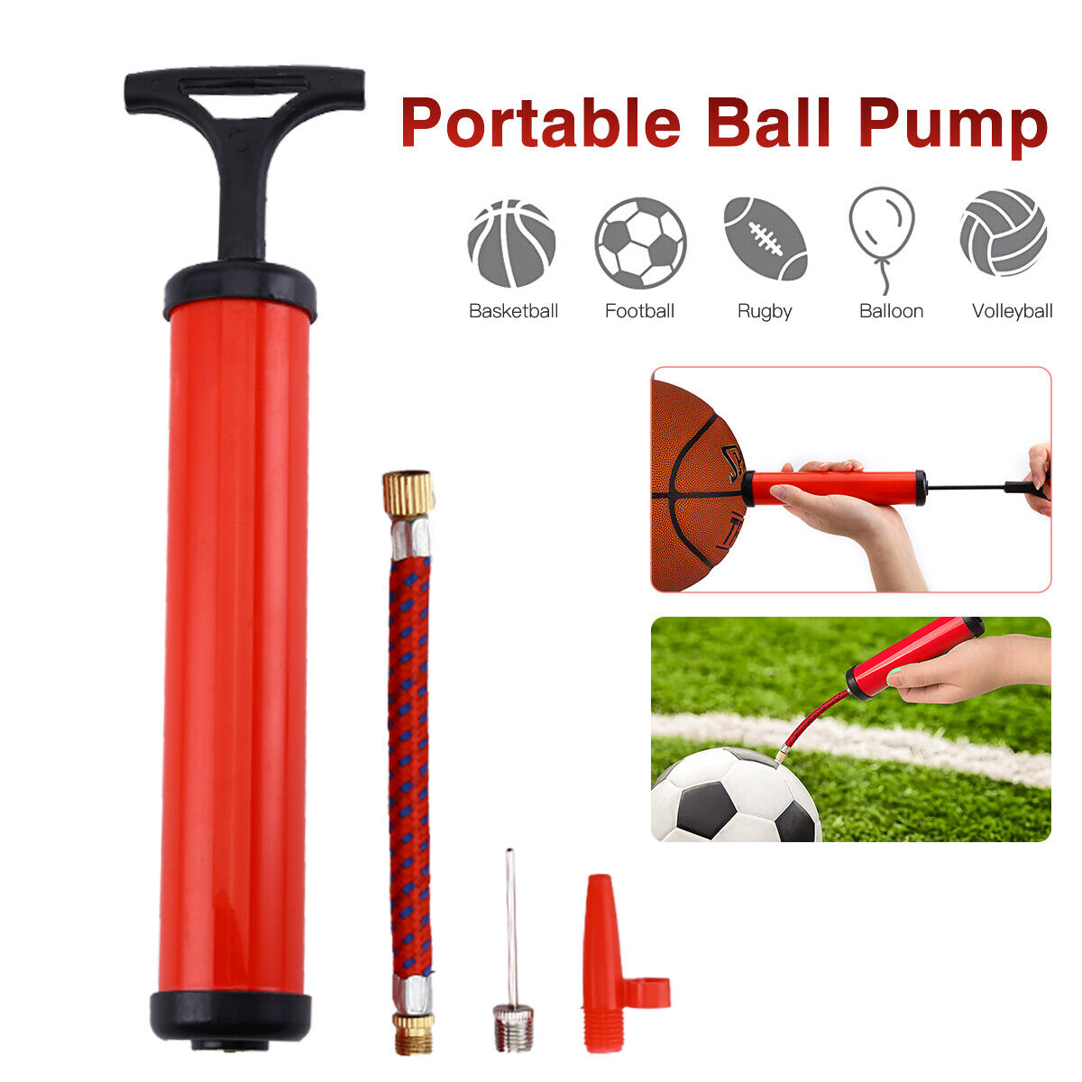 Sports Ball Manual Hand Air Pump Inflate Basketball Football Volleyball