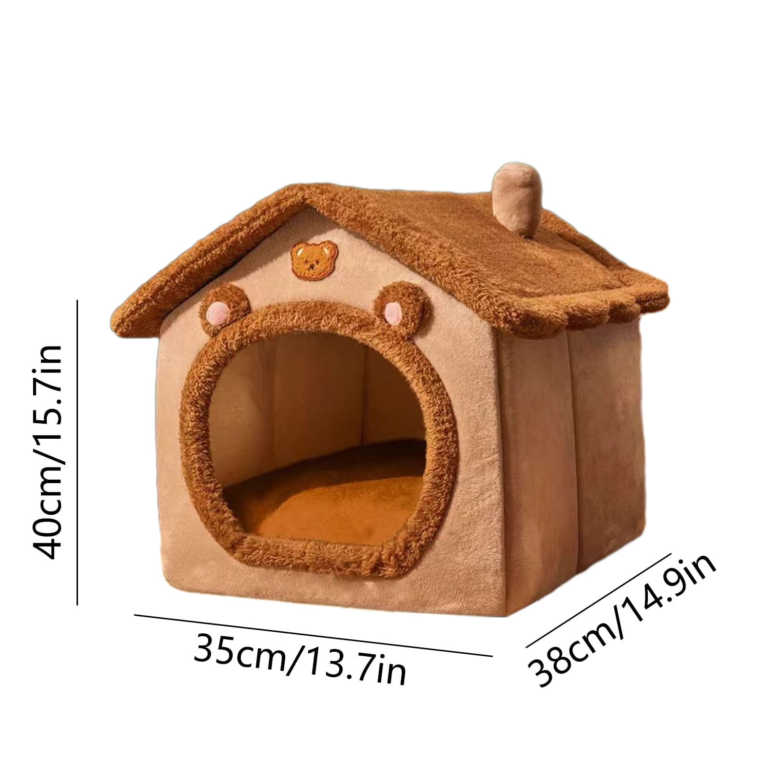 Matoen Dog House Indoor, 14"x15"x16" Indoor Dog House for Medium and Small Dog, Warm Cave Sleeping Nest Bed for Cats and Dogs, Brown