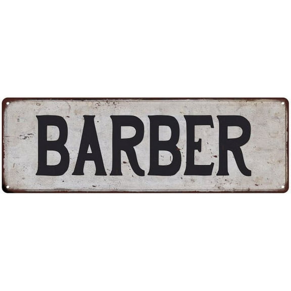 BARBER Vintage Look Rustic Metal City State Sign 6 x 18 High Gloss Metal 206180041029