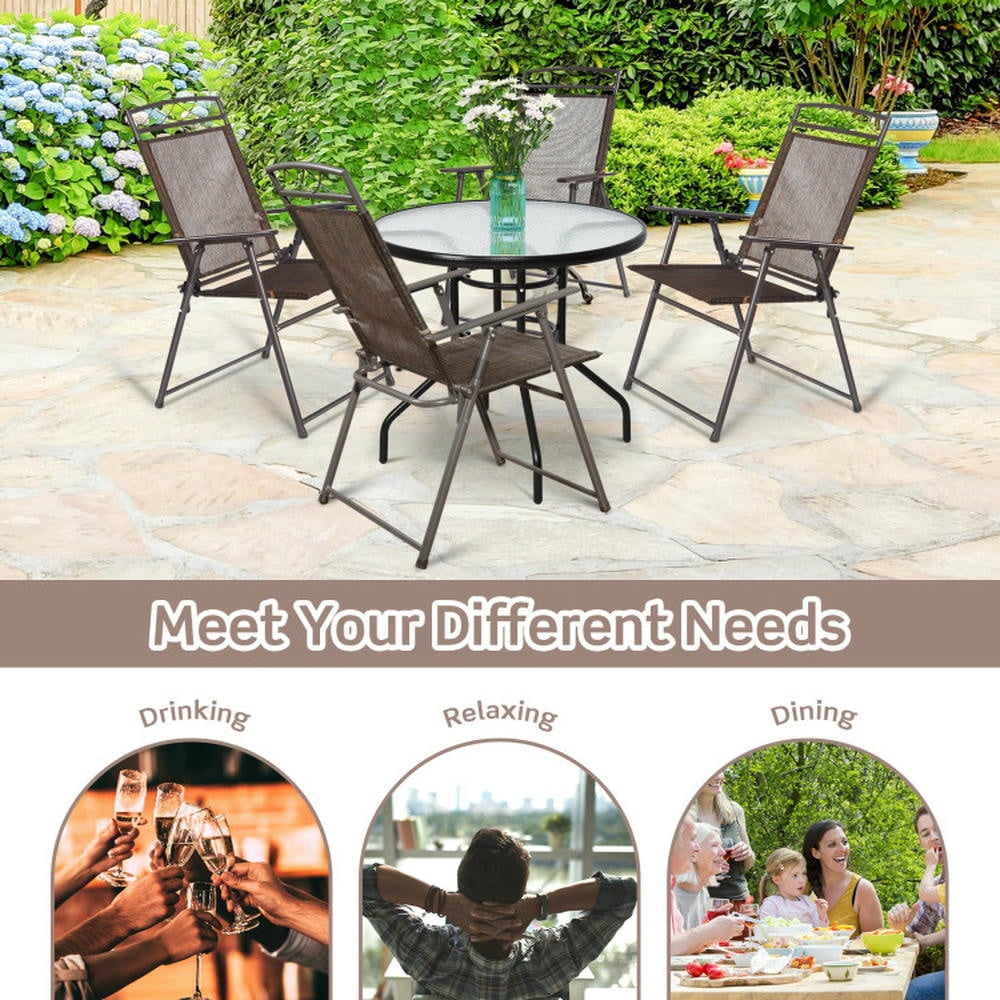 Spaco Folding Chairs Patio Chairs Lawn Chair,Set of 4 Patio Folding Sling Chairs Steel Camping Deck
