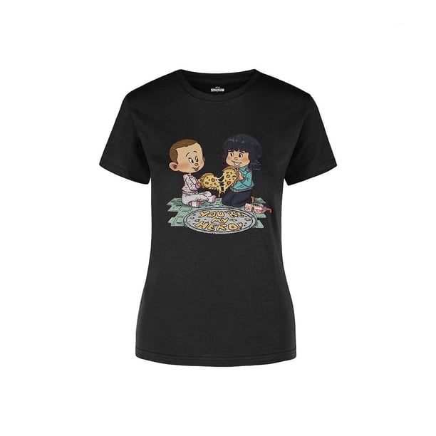 Playera Fan Army Stranger Things Talla CH Once y Mike Pizza Negro