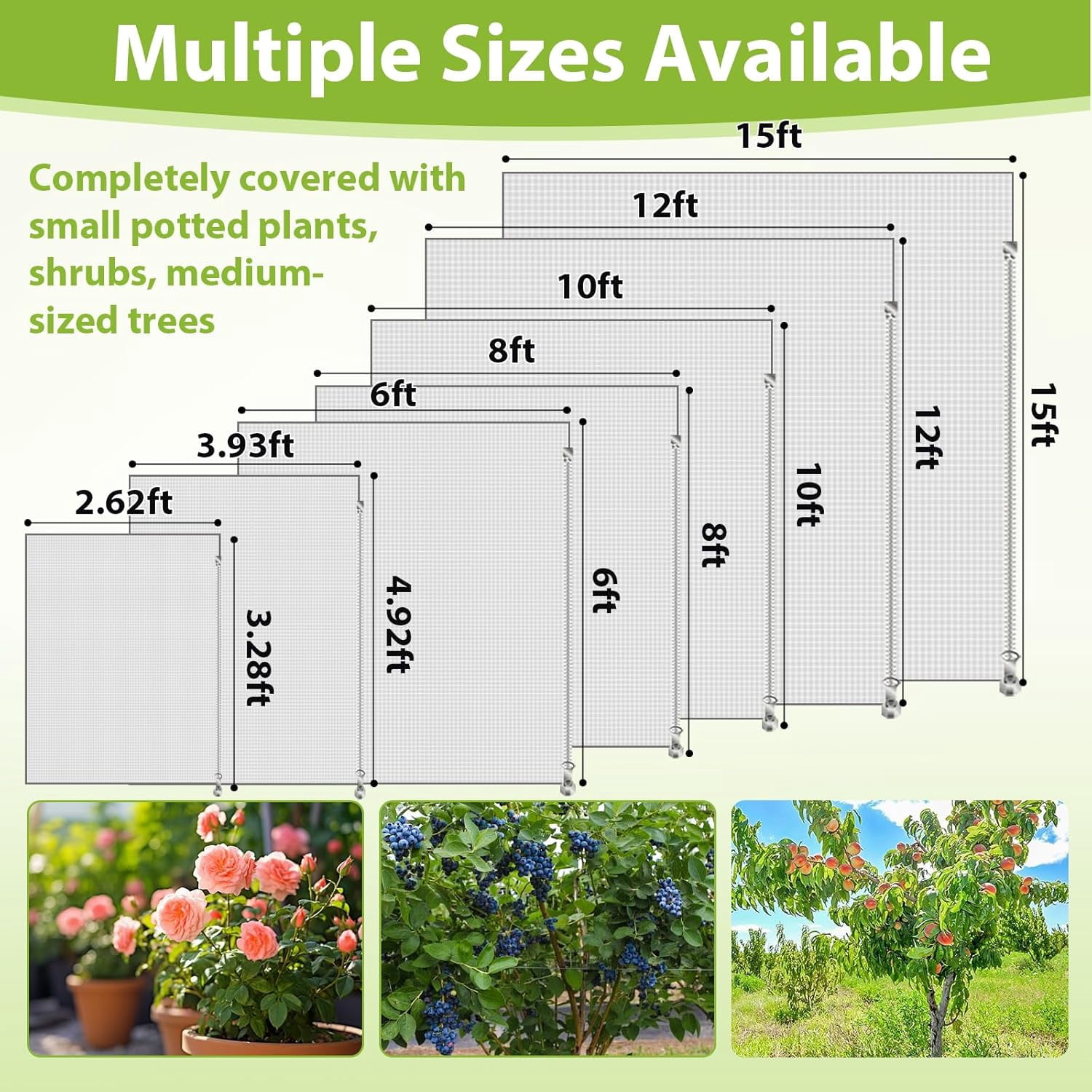 2PCS Large Fruit Tree Netting with Drawstring and Zipper, 8 * 8FT for Garden Protection, Insect Bird Netting for Fruit Trees, Protection from Anti Birds, Bugs,Cicadas, Insects