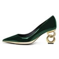 thumbnail image 2 of FSJ Women Unique Gold Chain Chunky High Heel Pumps Pointed Closed Toe Slip On Ladies Simple Office Comfy Party Slide Shoes Size 16 Green, 2 of 4