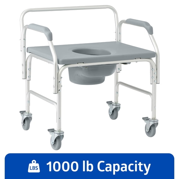Medline  Bariatric Commode with 4 Locking Casters, Heavy-Duty Aluminum Commode for Elderly and Disabled,  1,000 lbs. Weight Capacity