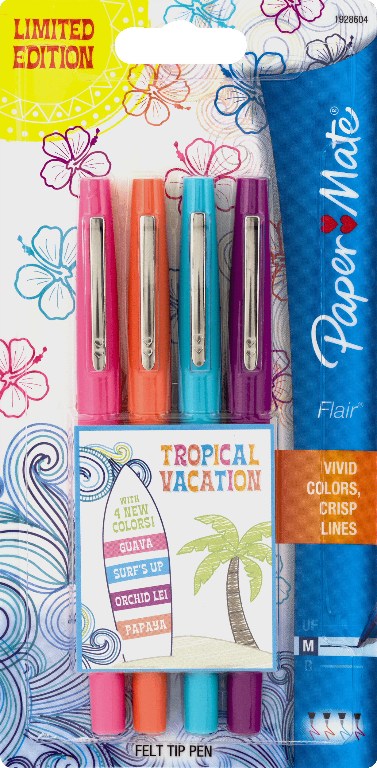Flair Felt Tip Markers, Assorted Tropical Colors, Pack of 12, Mardel