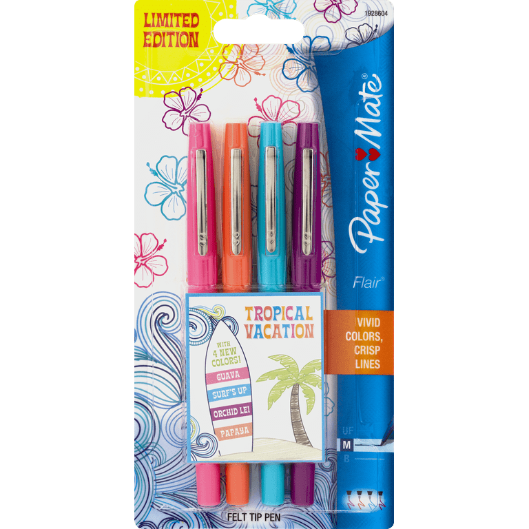 Paper Mate Felt Tip Pens Flair Marker Pens, Medium Point, Assorted, 24  Count & Flair Felt Tip Pens, Medium Point, Special Edition Tropical  Vacation