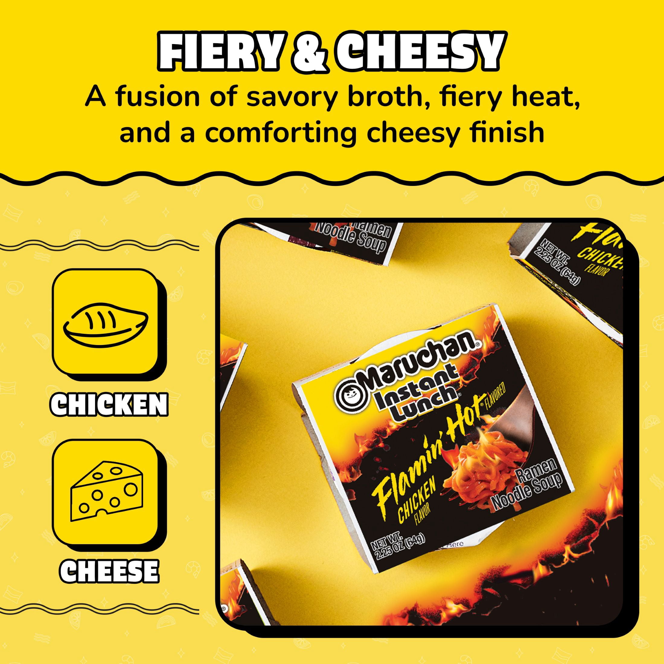 (12 pack) Maruchan Instant Lunch Ramen Noodles, Flamin’ Hot® Flavored Chicken Flavor, 2.25 oz Cup