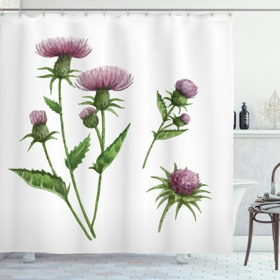 Ambesonne Thistle Shower Curtain, Healing Herbs Concept, 69"Wx84"L, Mauve Taupe Fern Green