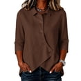 thumbnail image 5 of Summer Sales Womens Summer Tops Asymmetrical Placket Collar Linen‑Blend Button Casual Blouse Oversized Tshirts for Women, 5 of 9