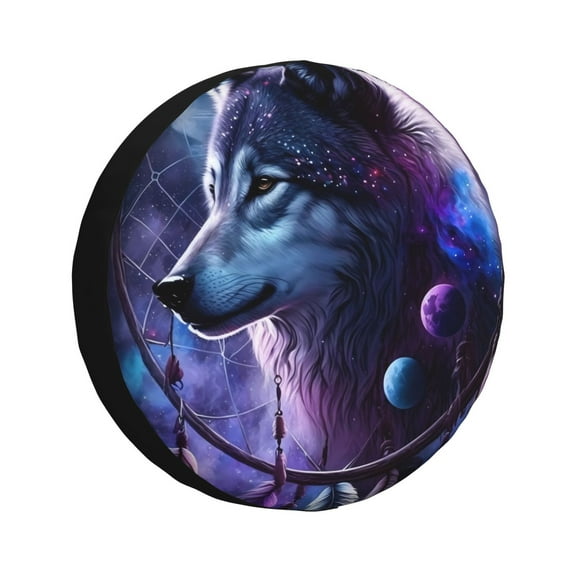 Naloa Feathered Wolf PVC Leather Spare Tire Wheel Cover for Car Truck SUV Camper Trailer Universal Fit many size14 inch