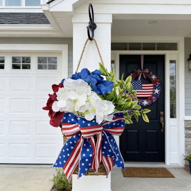 Corona patriótica para la puerta principal | Decoración del Día de la Independencia con estrellas y lazo | Decoración para el 4 de julio | Decoración de verano para el hogar, para pared o mesa