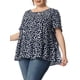 thumbnail image 4 of Blusa de peplum con volantes en las mangas y cuello redondo para mujer de tallas grandes Agnes Orinda 1X en azul marino, 4 of 7