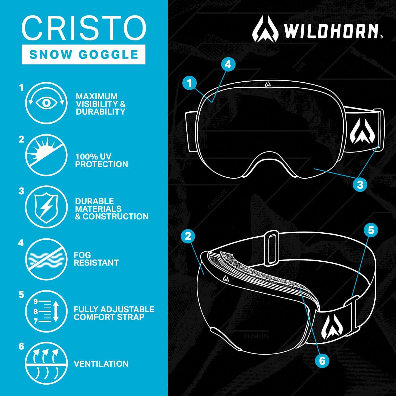 Women & Youth Snow Goggles for Men Wildhorn Cristo Ski Goggles US Ski Team Official Supplier