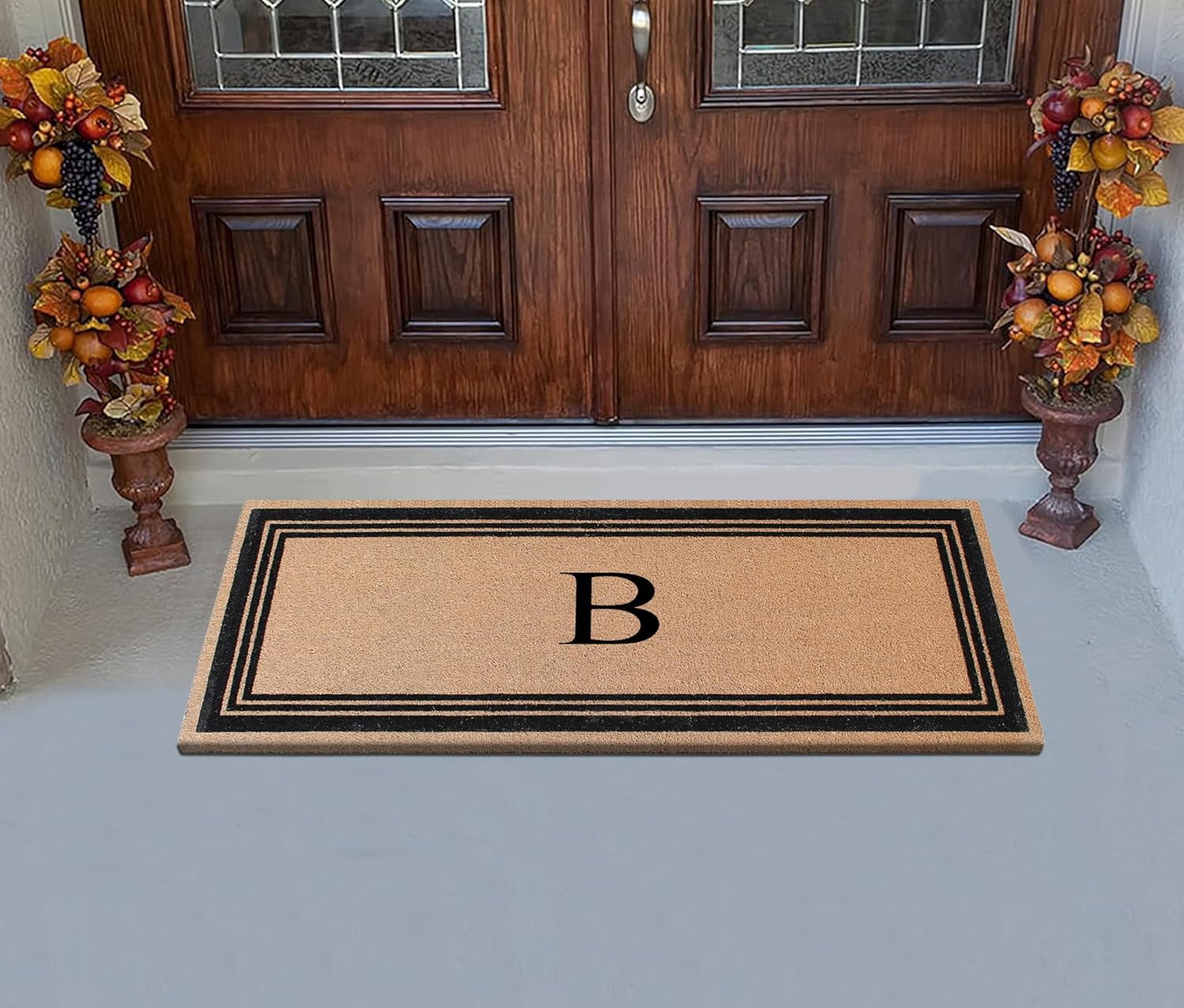 A1HC Natural Coir Flock Monogrammed Door Mat for Front Door, 24x57, Anti-Shed Treated Durable Doormat Outdoor Entrance, Heavy Duty, Thin Profile, Easy to Clean, Long Lasting, Front Door Entry Doormat