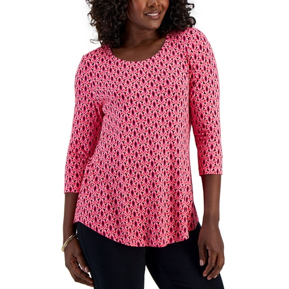 Women's Printed 3/4 Sleeve Scoop-Neck Top Divine Berry Combo L