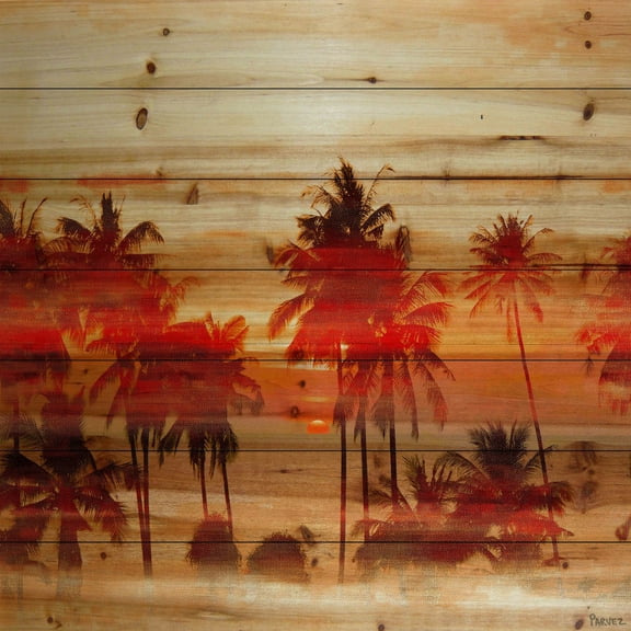 Parvez Taj Crimson Palms Pinewood Wall Art, 12" x 12"