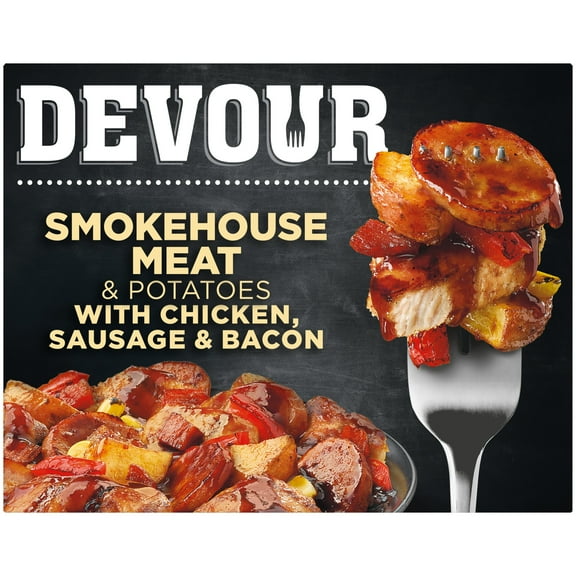 DEVOUR Smokehouse Meat & Potatoes with Chicken, Sausage & Bacon in Memphis Style BBQ Sauce Frozen Meal, 9.8 oz Box