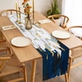 thumbnail image 3 of Blue White Table Runner - 108 Inch Long, Kitchen Dining Table Runner Dresser Scarves, Gold Graffiti Painting Art Retro Country Farmhouse Decor for Coffee Tables Wedding Party Banquet, 3 of 8