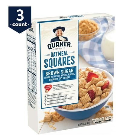 Quaker Oatmeal Squares, Brown Sugar, 14.5 oz Boxes, 3 (Mom's Best Cereal Oatmeal)