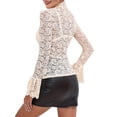 thumbnail image 2 of Hauts à Manches Cloche pour Femmes Blouse en Dentelle Ajourée Mode Soirée Crème Blanc TG, 2 of 7