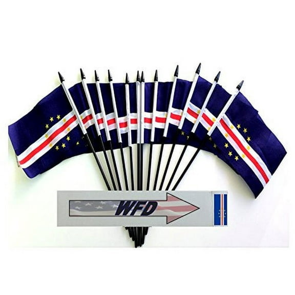 Pack of 12 4"x6" Cape Verde Polyester Miniature Office Desk & Little Table Flags, 1 Dozen 4"x 6" Cape Verdean Small Mini Hand Waving Stick Flags (Flags Only)