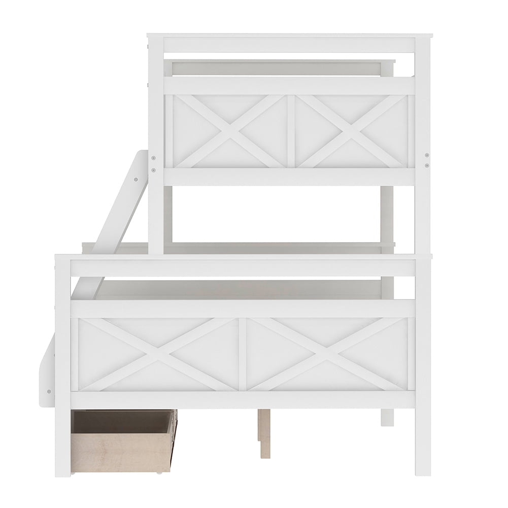 Kadyn Kids Bedroom Loft Bed with Storage Drawers, Can Be Split into Two Separate Beds, White Kadyn Kids Bedroom Loft Bed with Storage Drawers, Can Be Split into Two Separate Beds, White