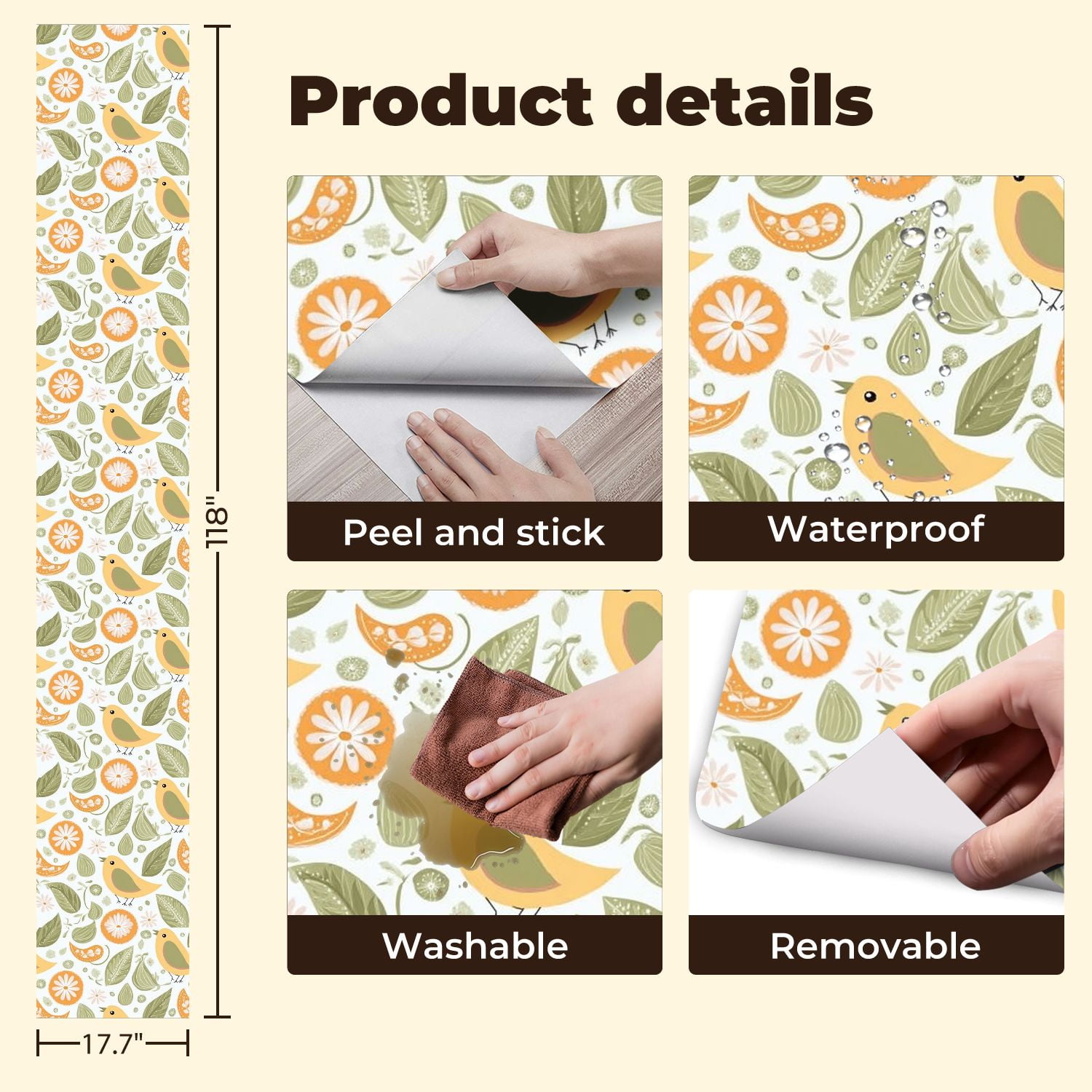 Paisley Peel and Stick Wallpaper 17.7in x 9.8ft Whimsical Birds Flowers Leaves Soft Pastels Contact Paper Vinyl Waterproof Self Adhesive Wall Paper for Bedroom Shelf Cabinet Renter Friendly