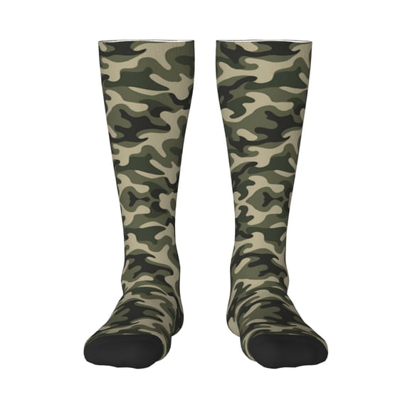 Womens Green Camouflage Pattern Knee High Socks Comfy Thermal Boot Long Socks