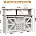 thumbnail image 2 of PUKAMI 55" Farmhouse Coffee Bar with LED Lights, Coffee Bar Cabinet with Storage and Hutch, Wine Bar with Sliding Barn Door & Wine and Glass Rack for Living Room, Kitchen (White), 2 of 16