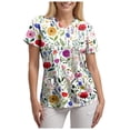 thumbnail image 6 of COMVALUE Scrub Tops Women Short Sleeve Plus Size V Neck Fun Printed Scrubs Top Medical Nursing Uniforms with Pockets (White, S), 6 of 7
