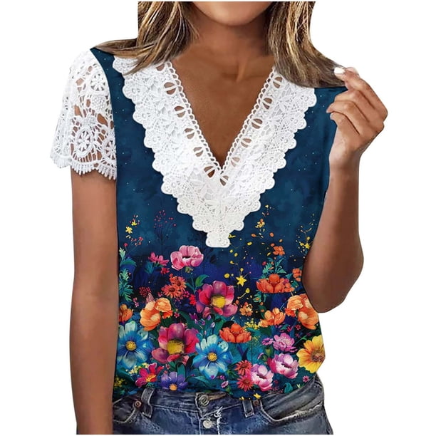 Camiseta de Manga Corta con Cuello en V para las Mujeres