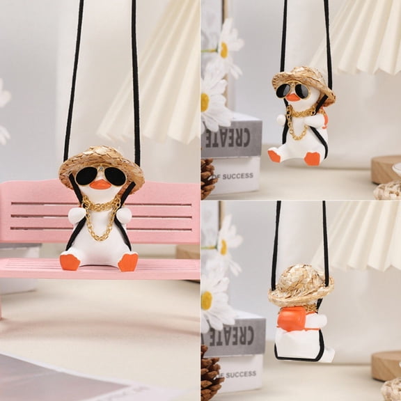 Swing Car Pendant, Interior Rearview Mirror Hanging Ornament, Cute Cartoon Duck Design With Sunhat & Glasses, Lightweight & Compact For Women's Car Interior Decoration, Exquisite